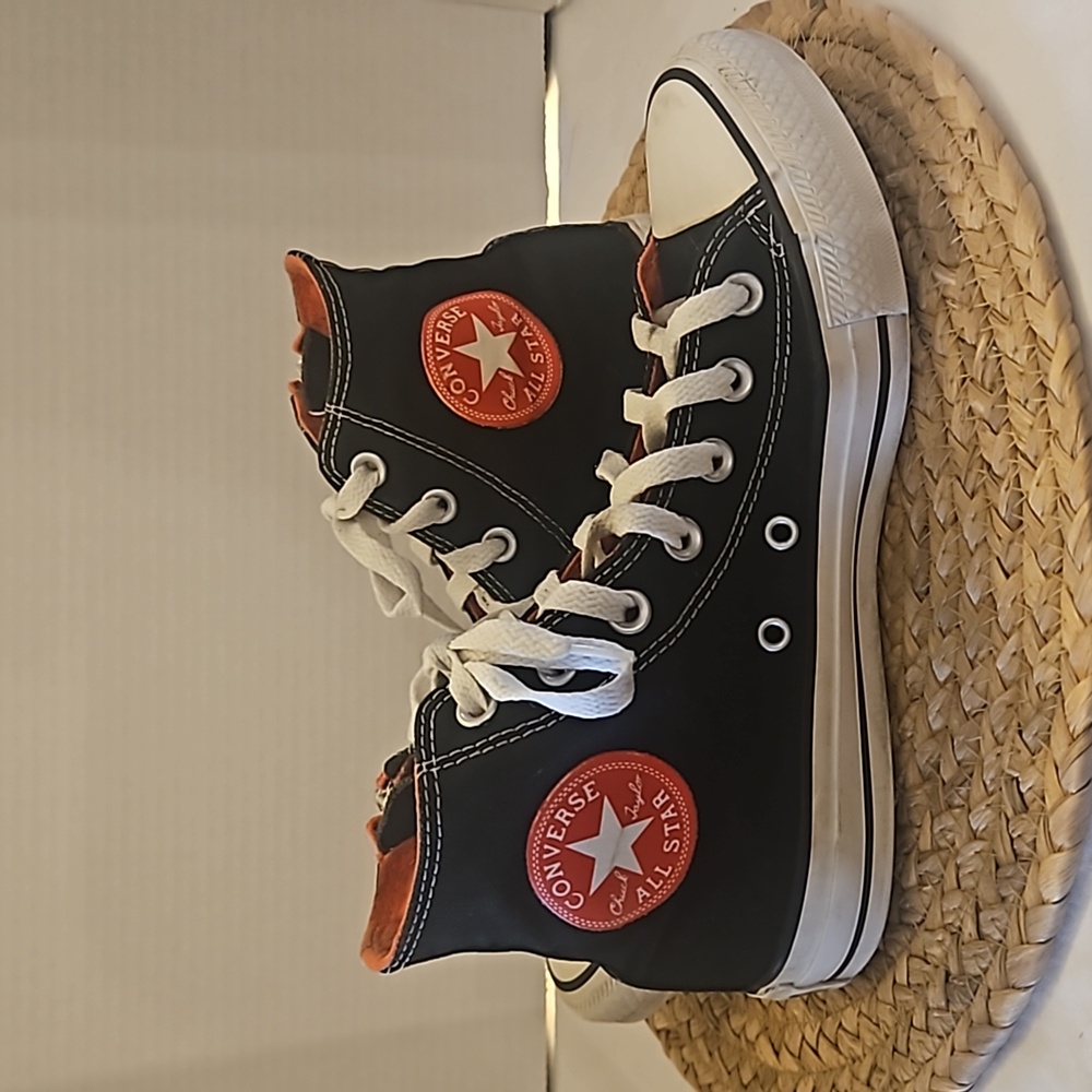 Converse |Women's Chuck Taylor All Star Black Orange Side Zip Lace-Up Sneakers 8